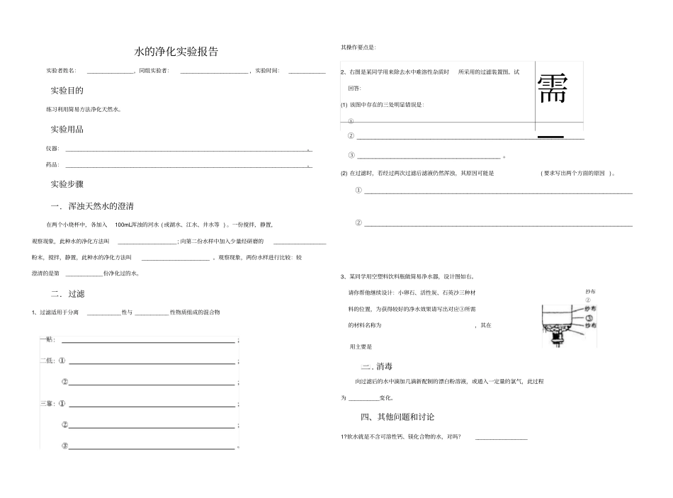 水的净化试验报告_第1页