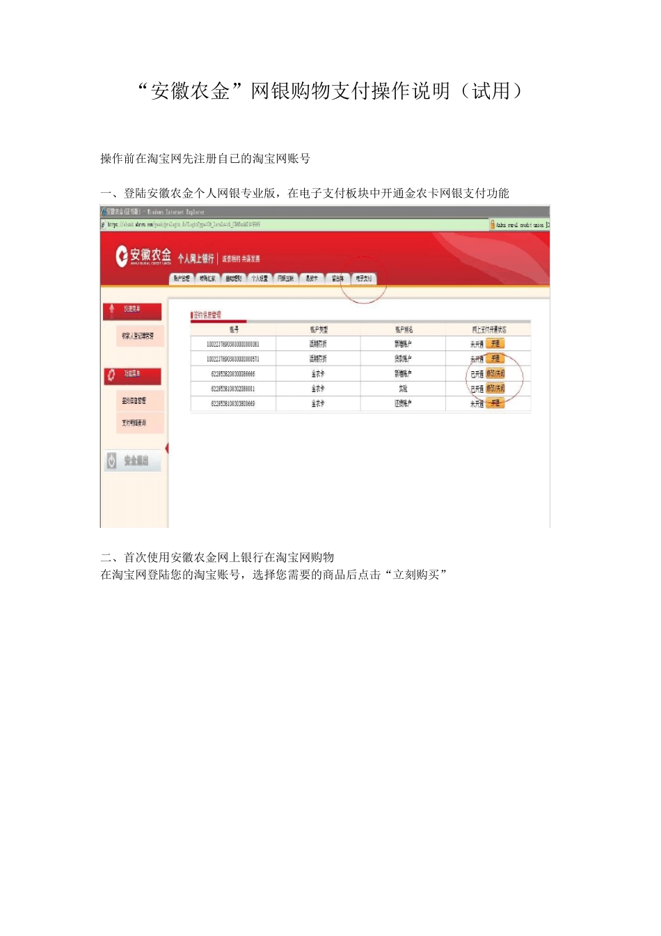 “安徽农金”网银购物支付操作说明(试用)_第1页