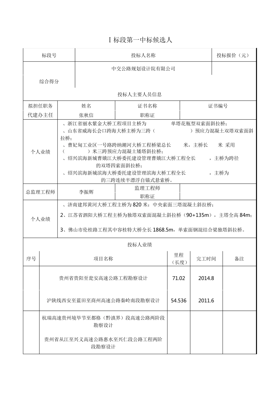 Ⅰ标段第一中标候选人_第1页