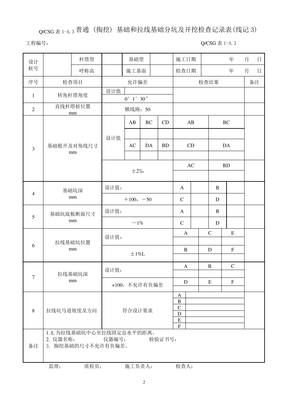 《10kV～500kV输变电及配电工程质量验收与评定标准》(2012版)输电线路施工记录及验评表测量记录及验评表_第3页
