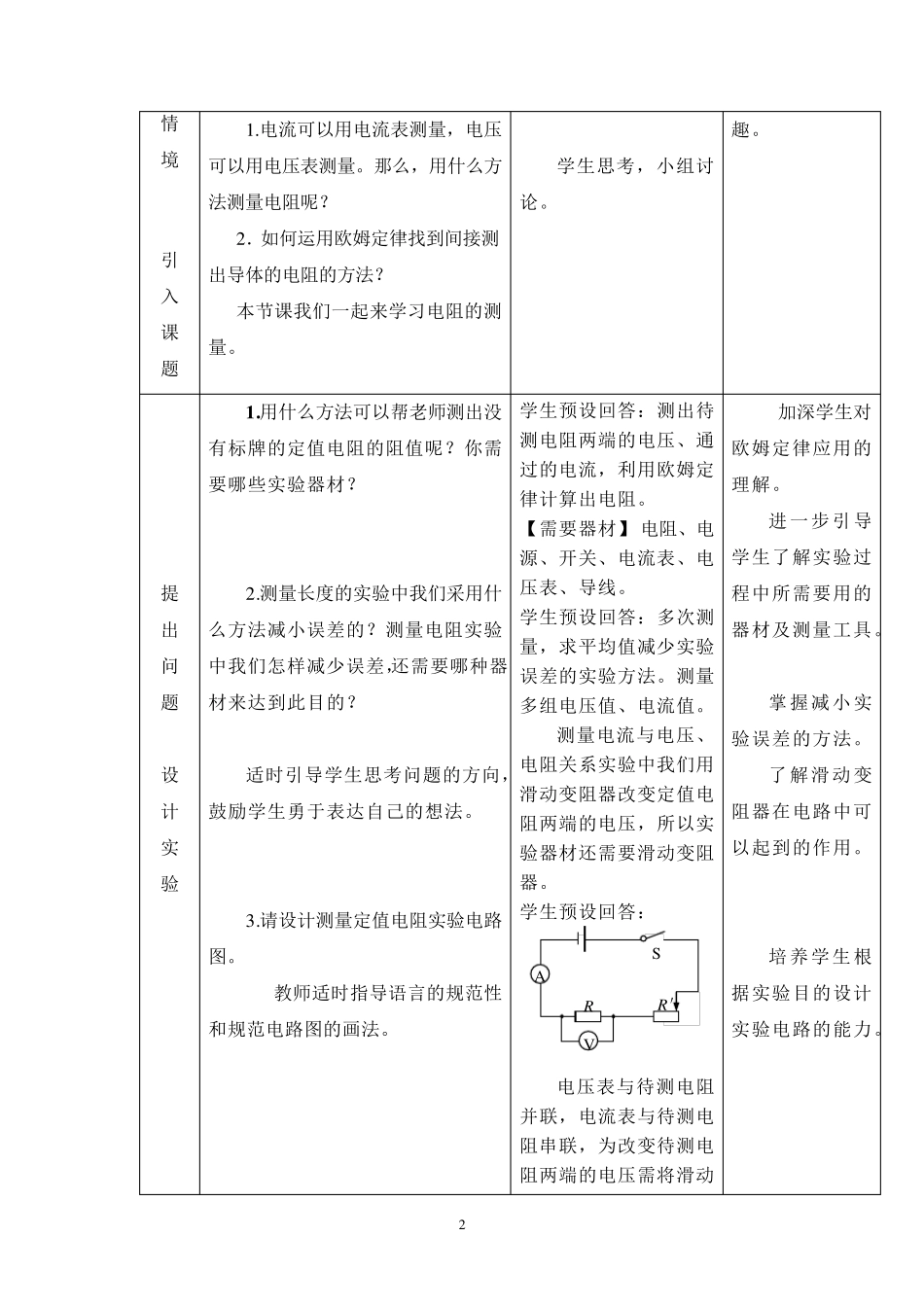 《17.3电阻的测量》说课稿定稿_第2页