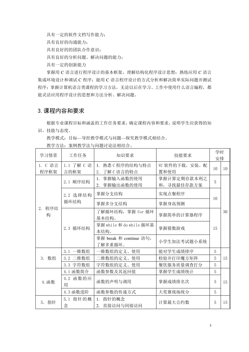 《C语言程序设计》课程标准_第3页