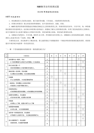 《MBTI职业性格测试题带答案》绝对完整完美版
