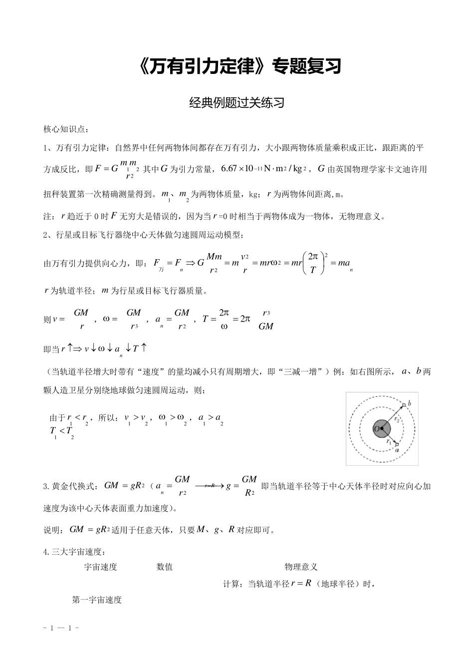 《万有引力定律》专题复习(经典例题过关练习含答案)_第1页