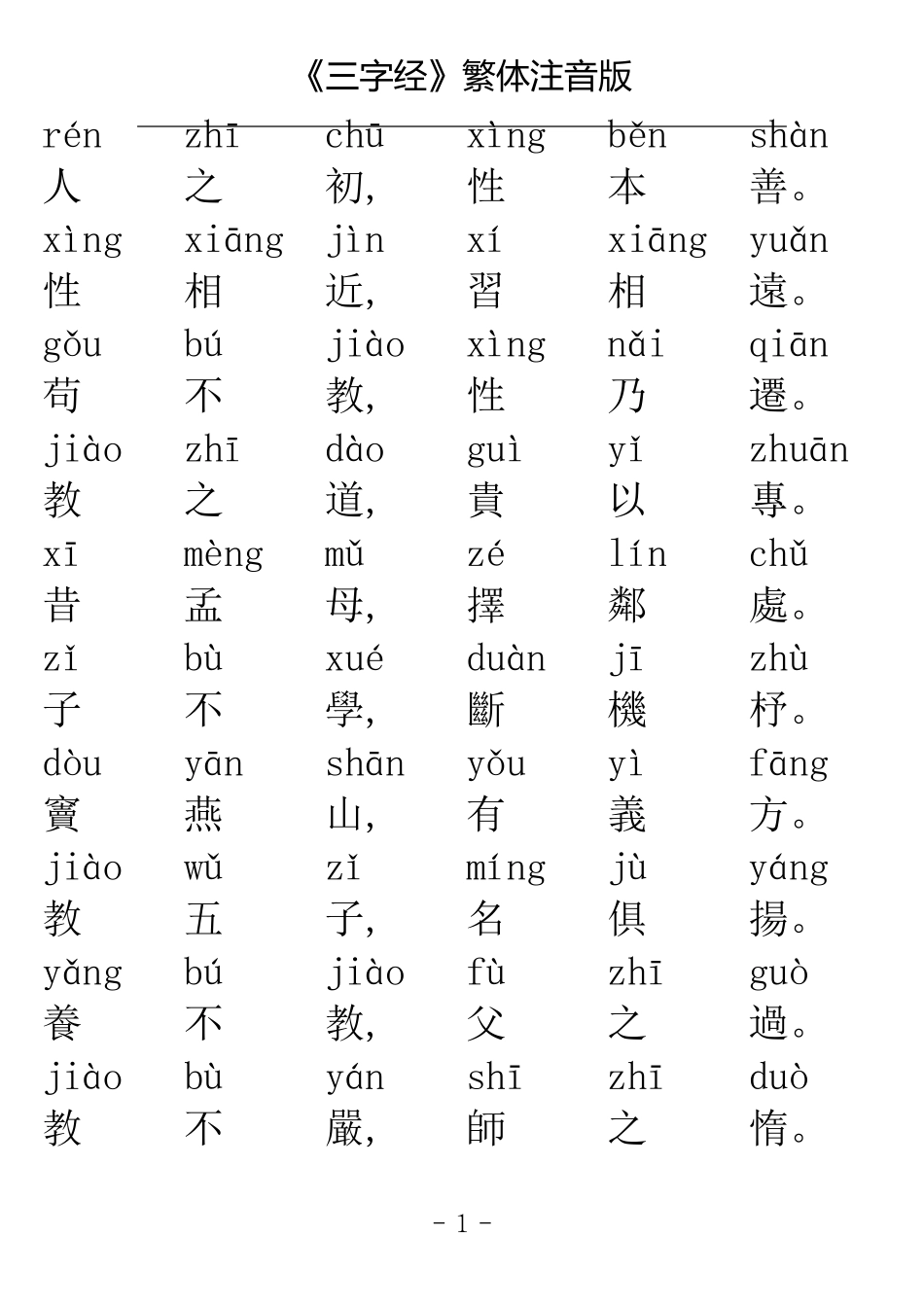 《三字经》繁体注音版_第1页