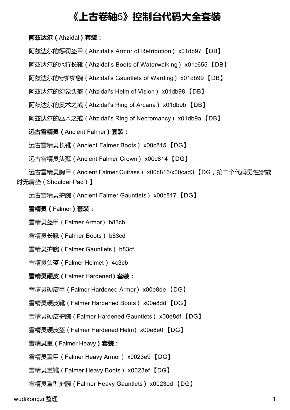 《上古卷轴5》控制台代码大装_第1页