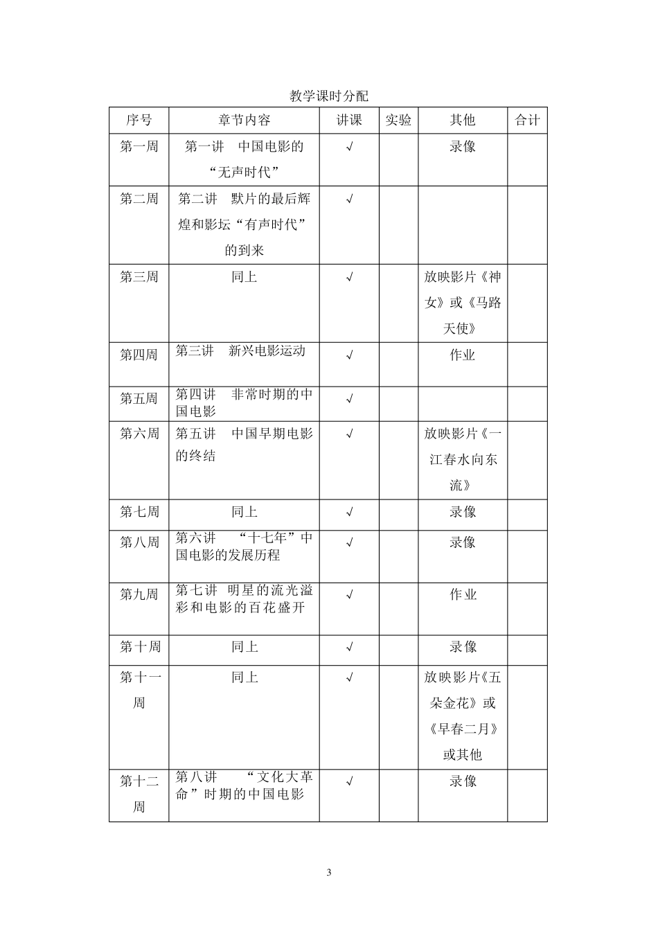 《中国电影史》教学大纲(含推荐教材及参考书目)_第3页