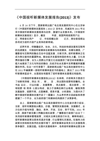 《中国视听新媒体发展报告(2013)》发布