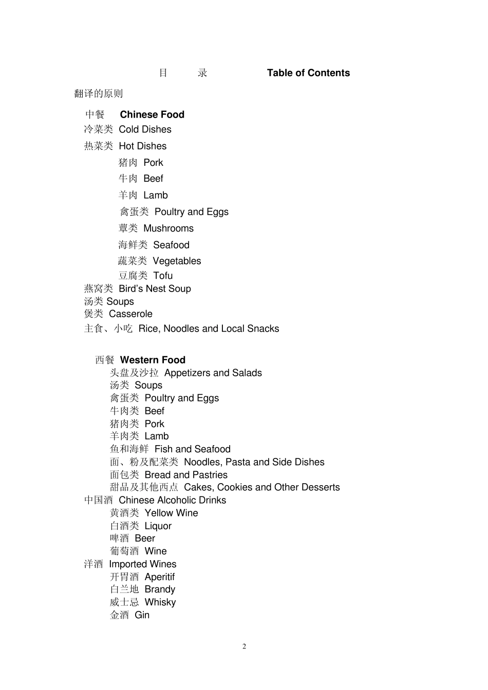 《中文菜单英文标准译法》(北京外事办颁发)_第2页