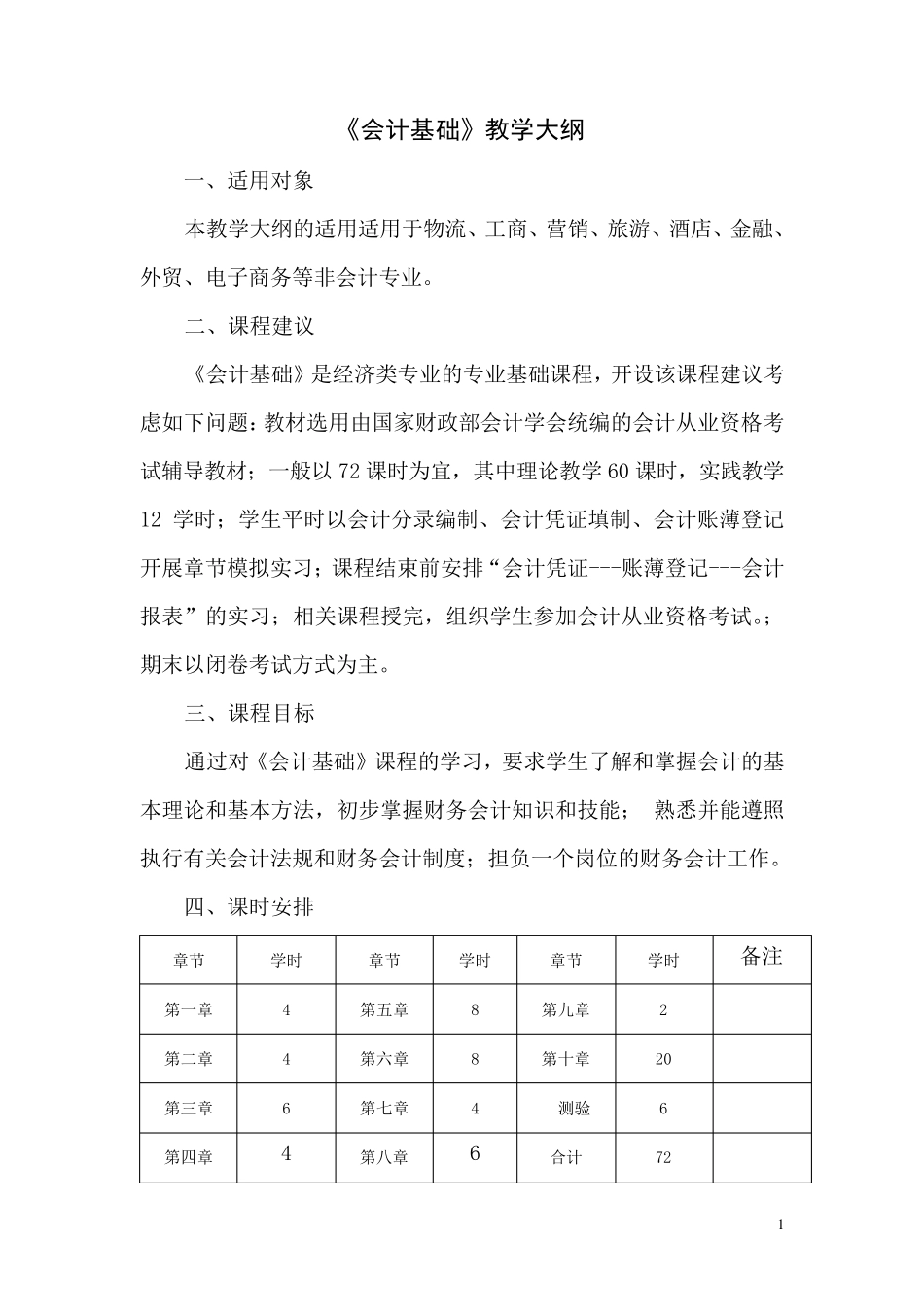 《会计基础》课程教学大纲_第1页