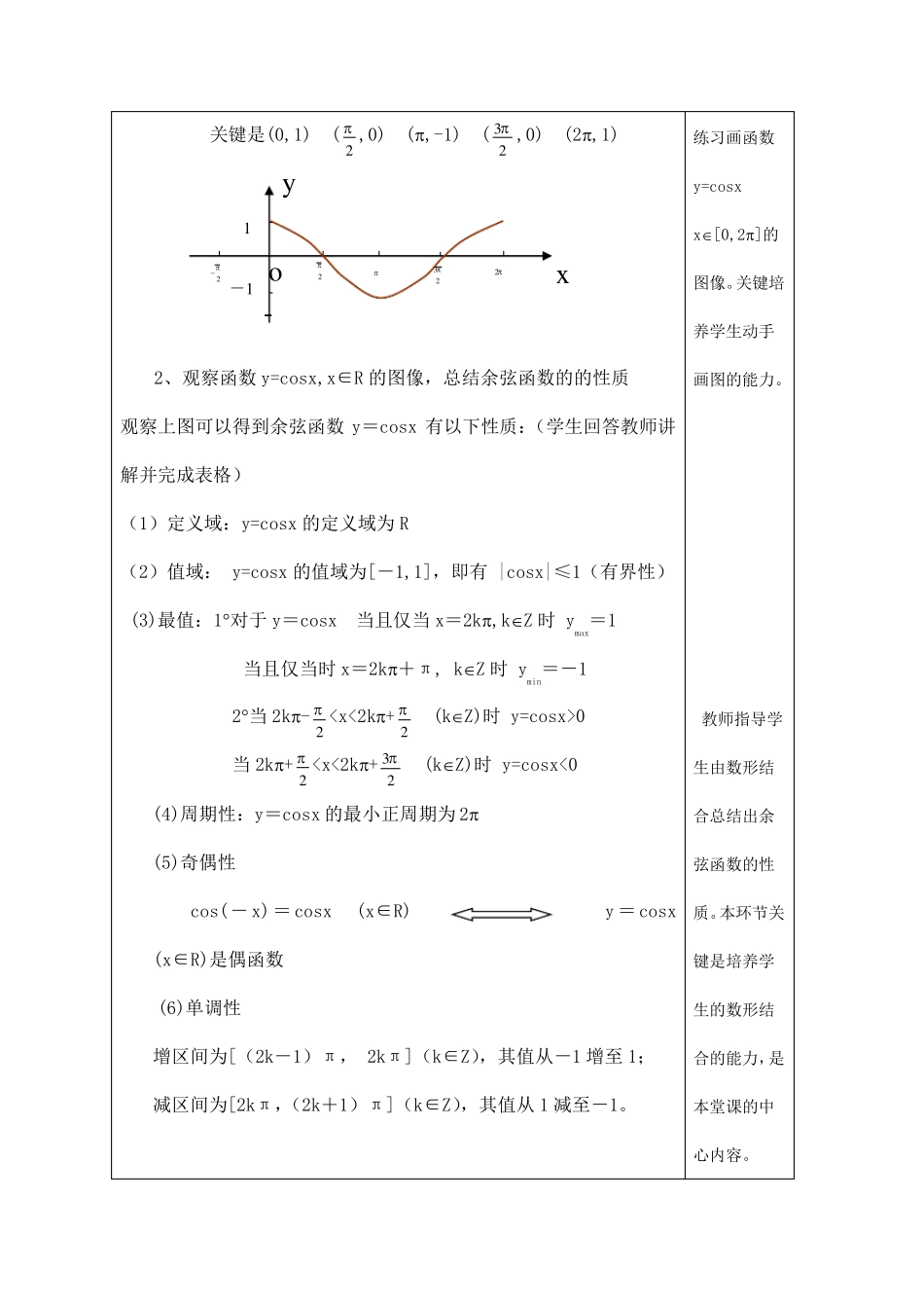 《余弦函数的图像与性质》教学设计_第3页