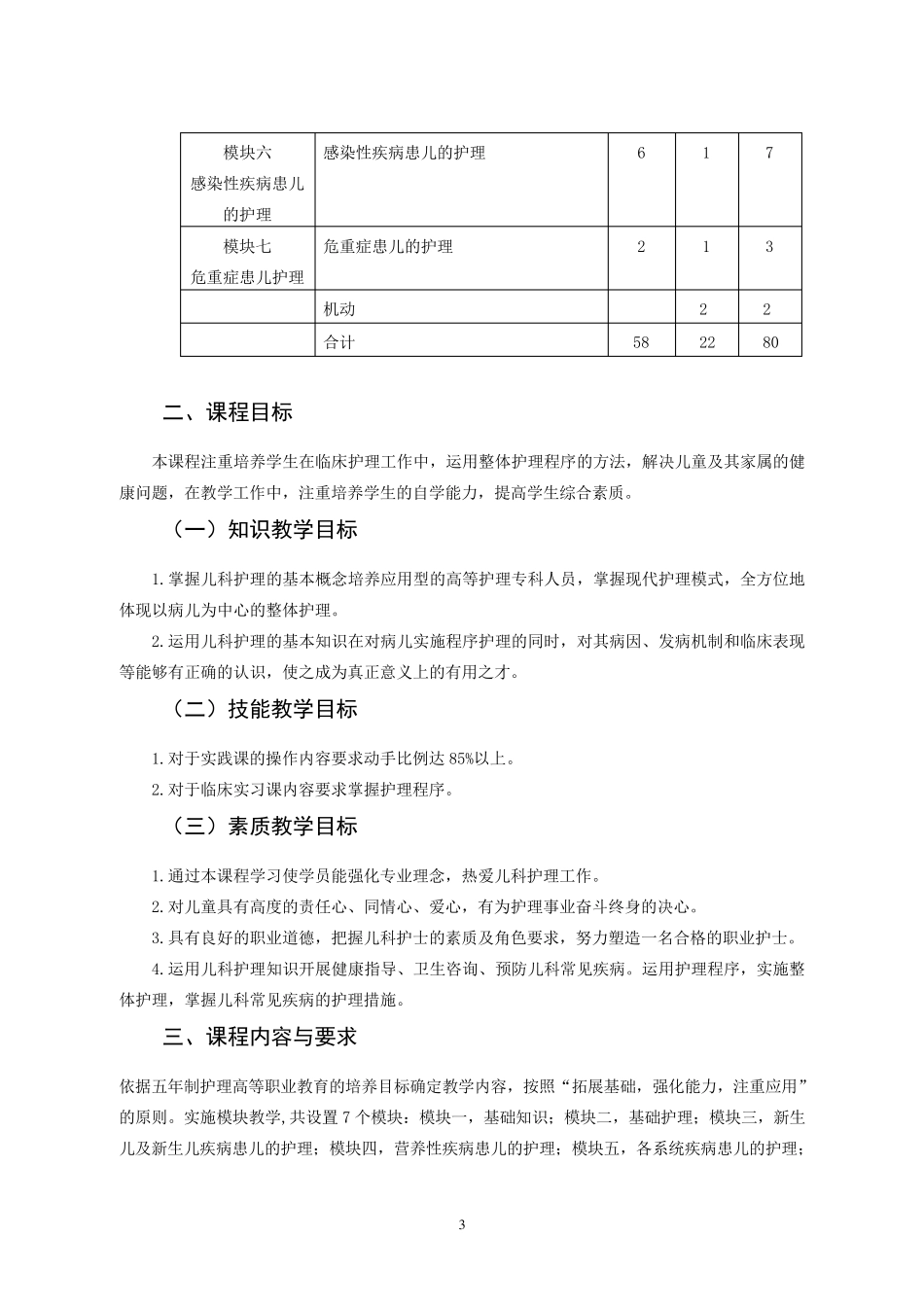 《儿科护理学》课程标准_第3页