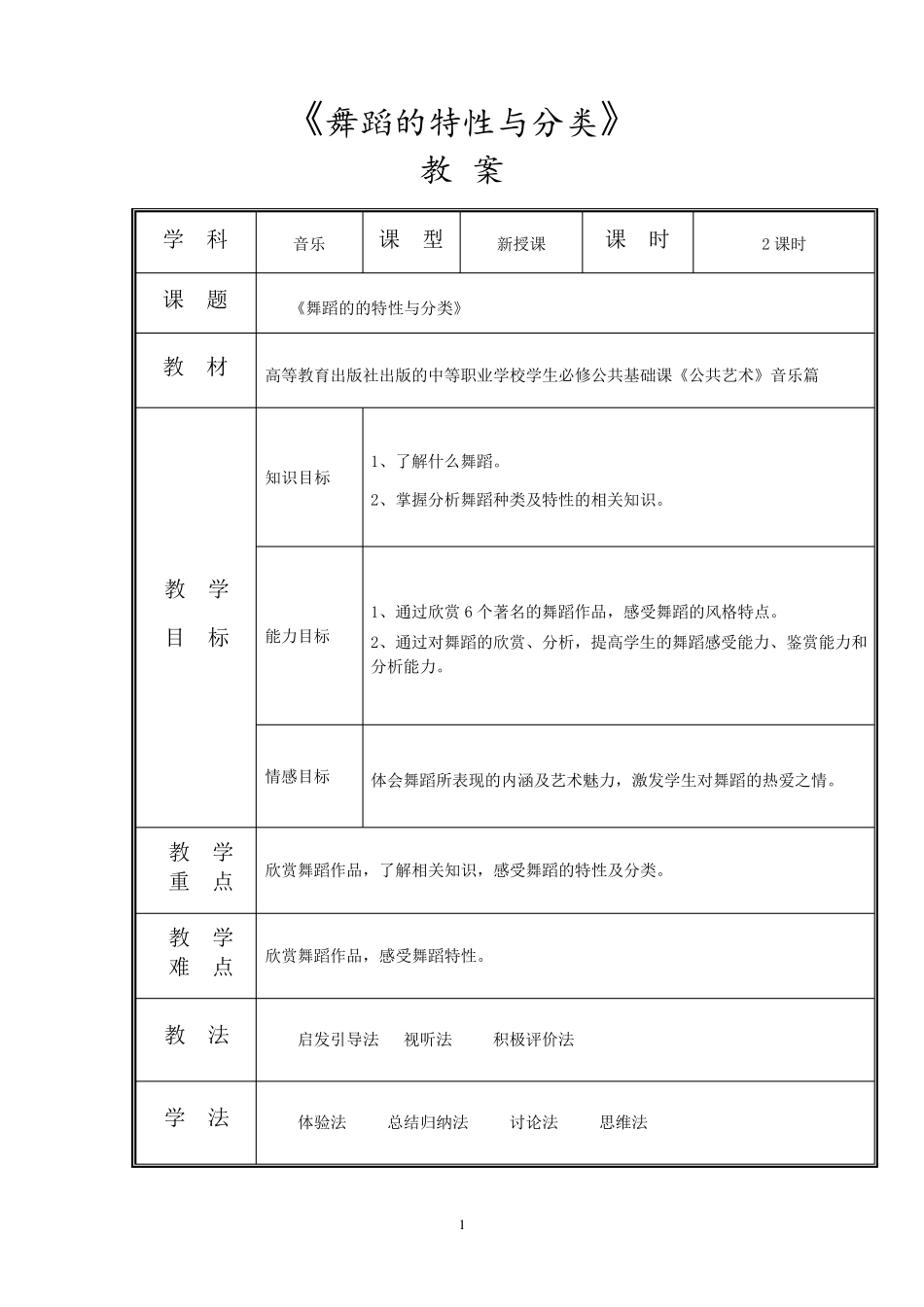 《公共艺术音乐篇》教案(第四单元舞蹈的魅力)_第1页