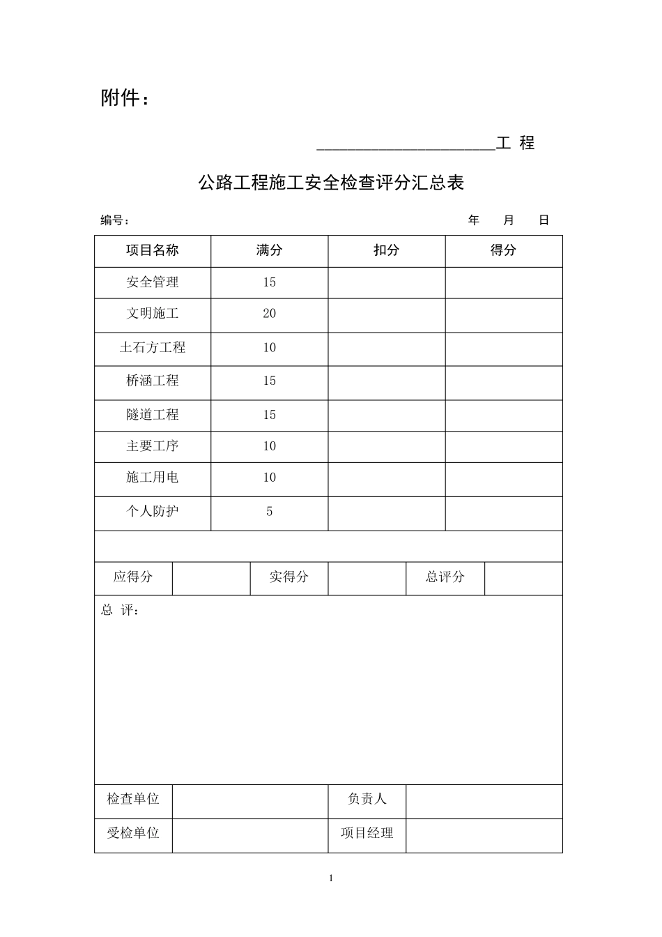《公路工程施工安全检查表》_第1页