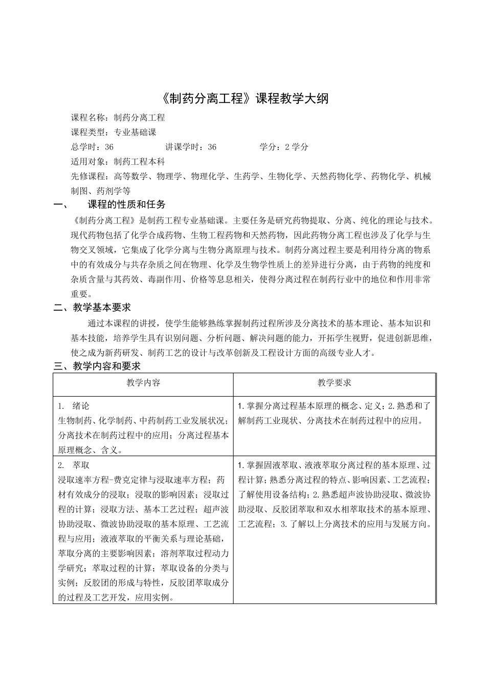 《制药分离工程》课程教学大纲2009_第1页