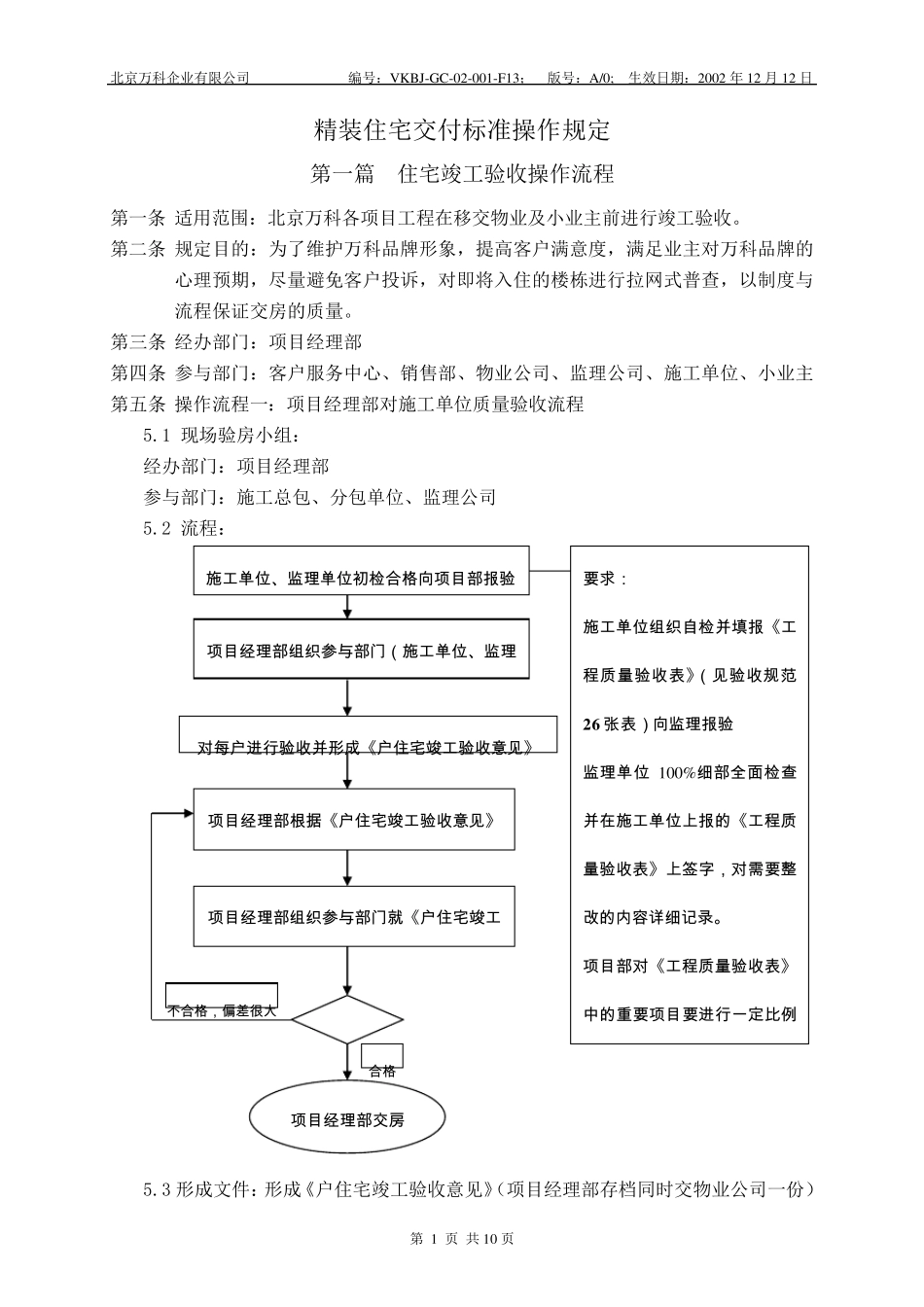 《北京万科精装修住宅交付标准操作规定》_第1页