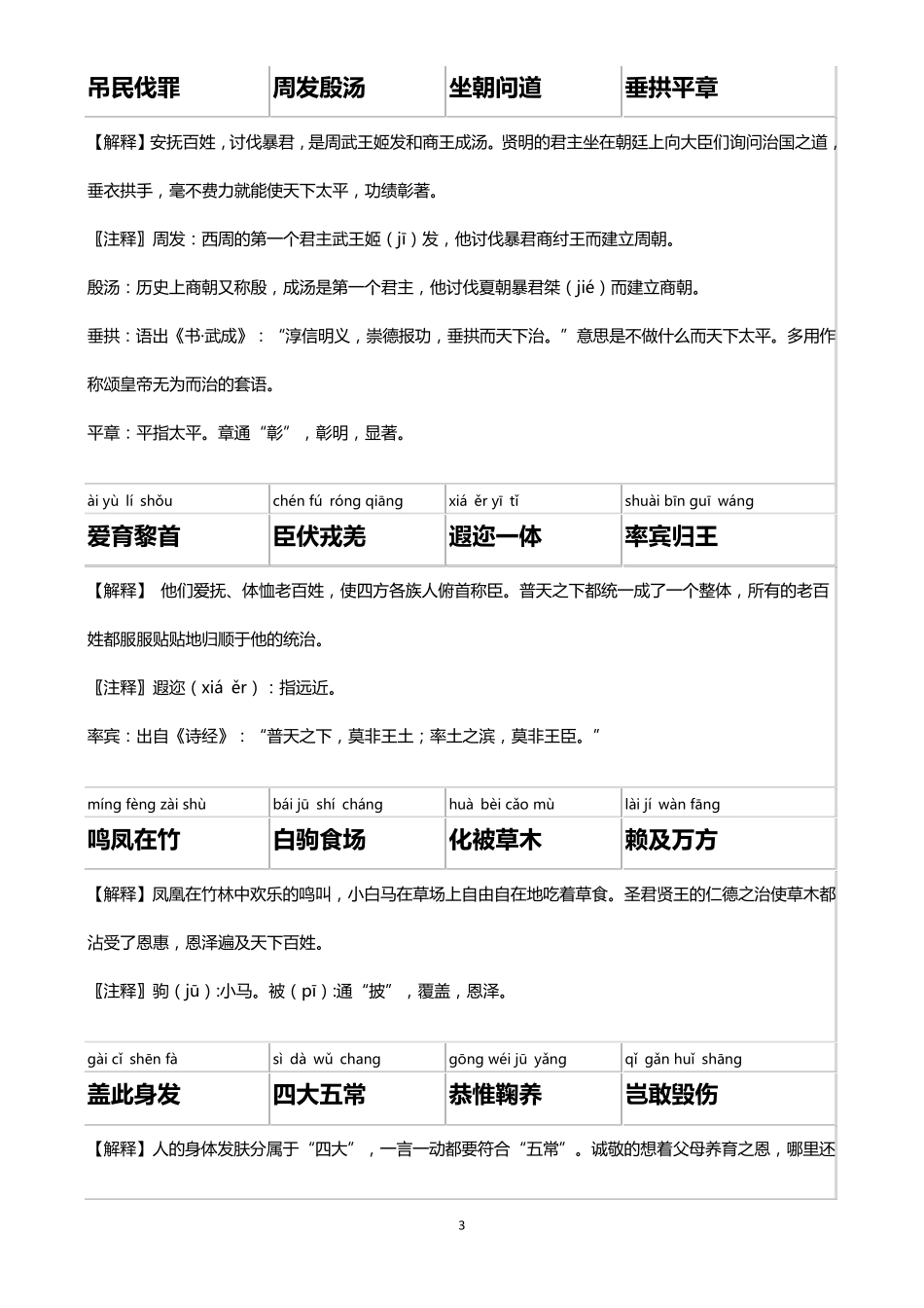 《千字文》全文拼音翻译注释_第3页