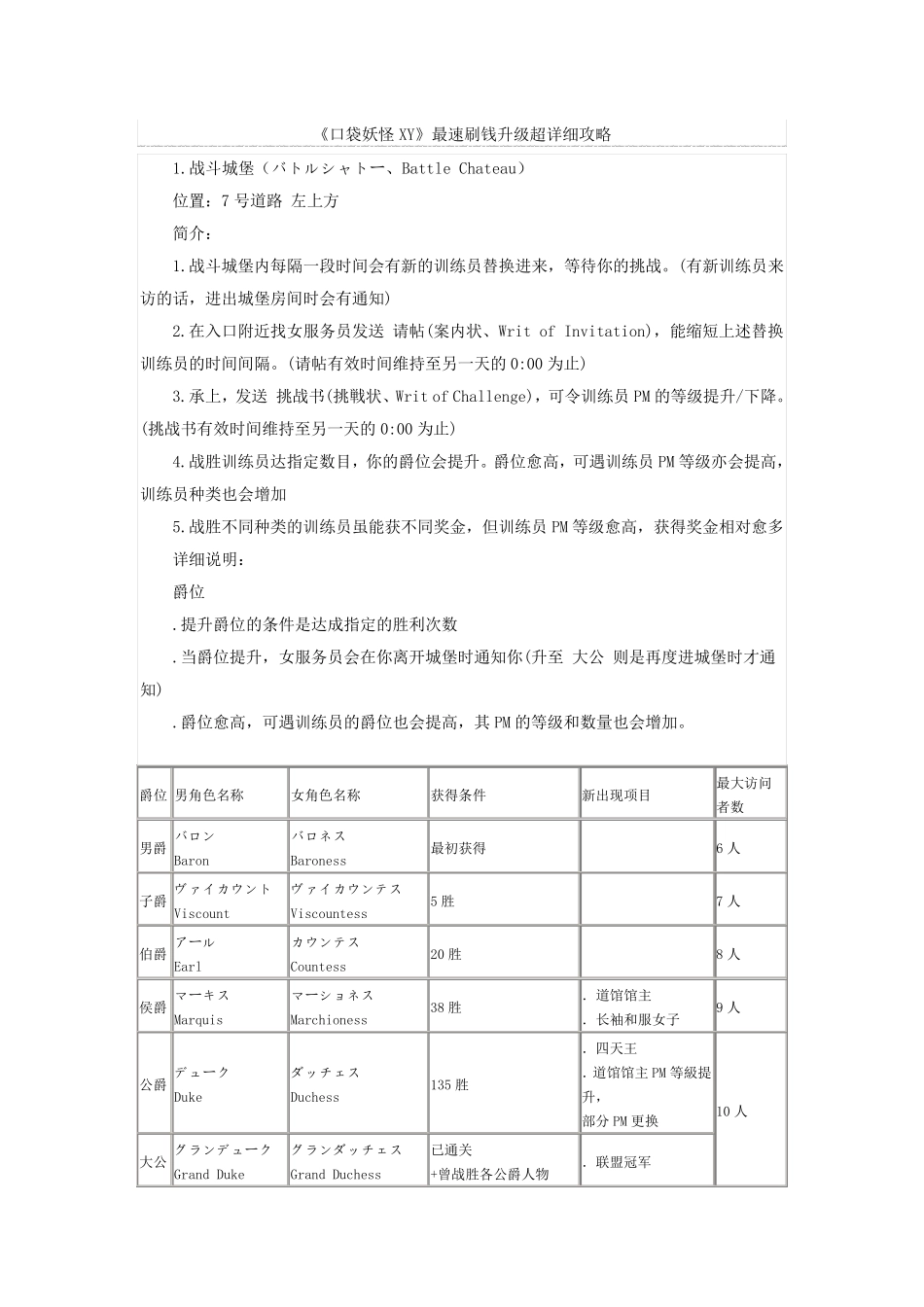 《口袋妖怪XY》最速刷钱升级超详细攻略_第1页