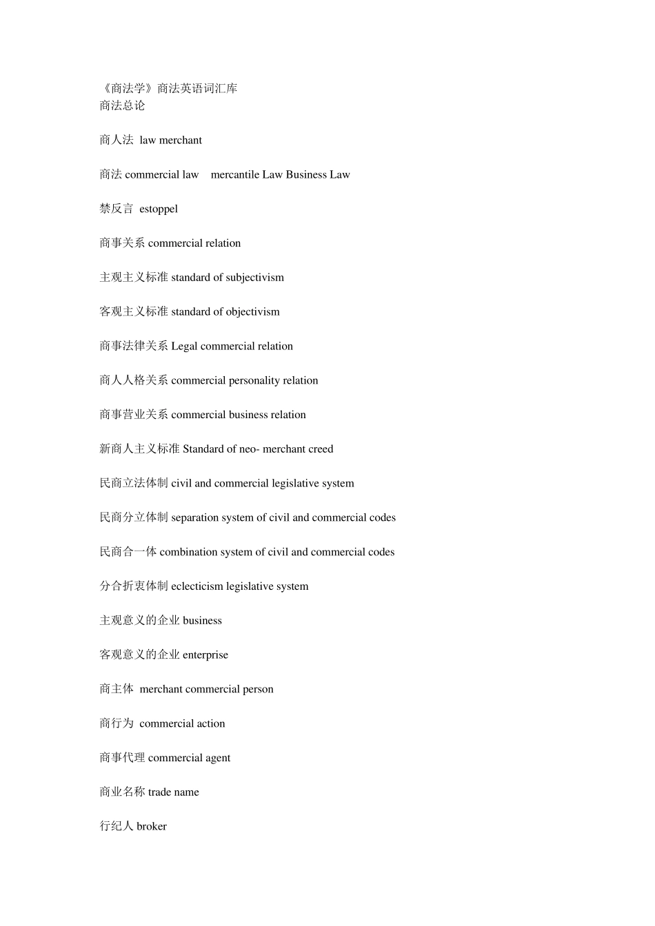 《商法学》商法英语词汇库_第1页