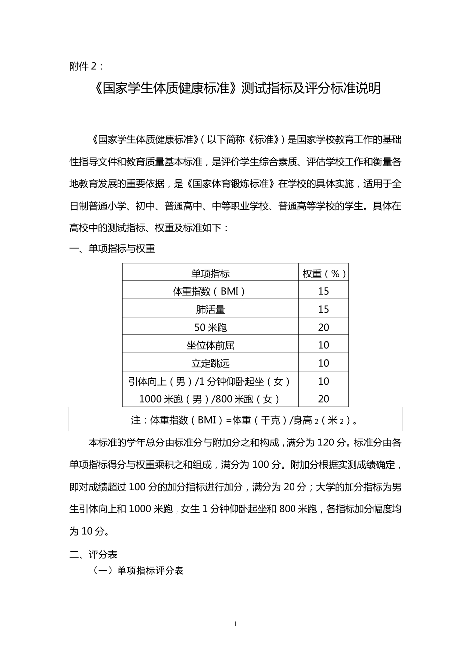 《国家学生体质健康标准》测试指标及评分标准说明_第1页