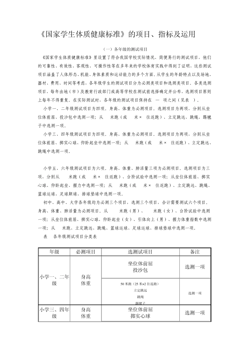 《国家学生体质健康标准》的项目、指标及运用_第1页