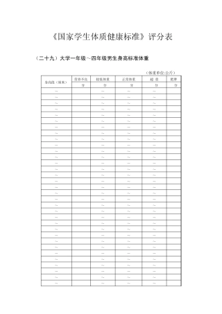 《国家学生体质健康标准》评分表