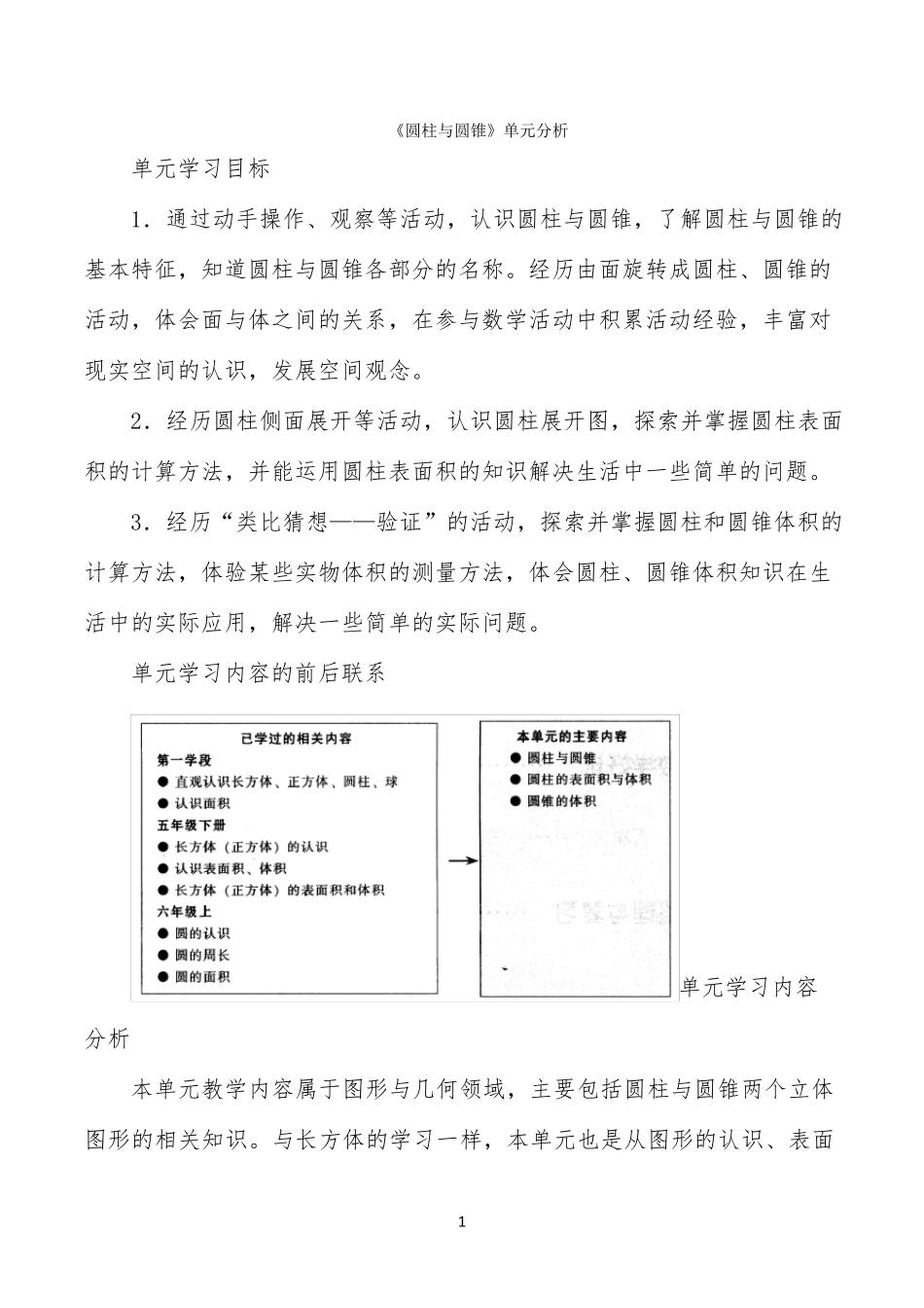 《圆柱与圆锥》单元分析_第1页