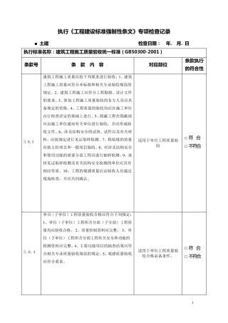 《土建工程建设标准强制性条文》专项检查记录表