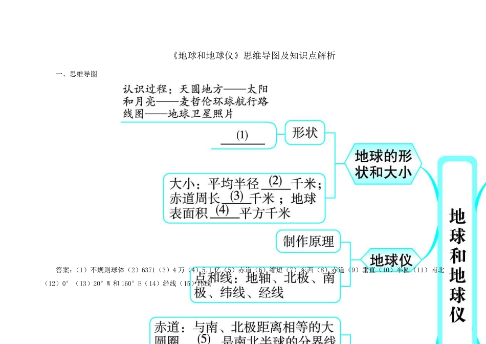 《地球和地球仪》思维导图及知识点解析_第1页