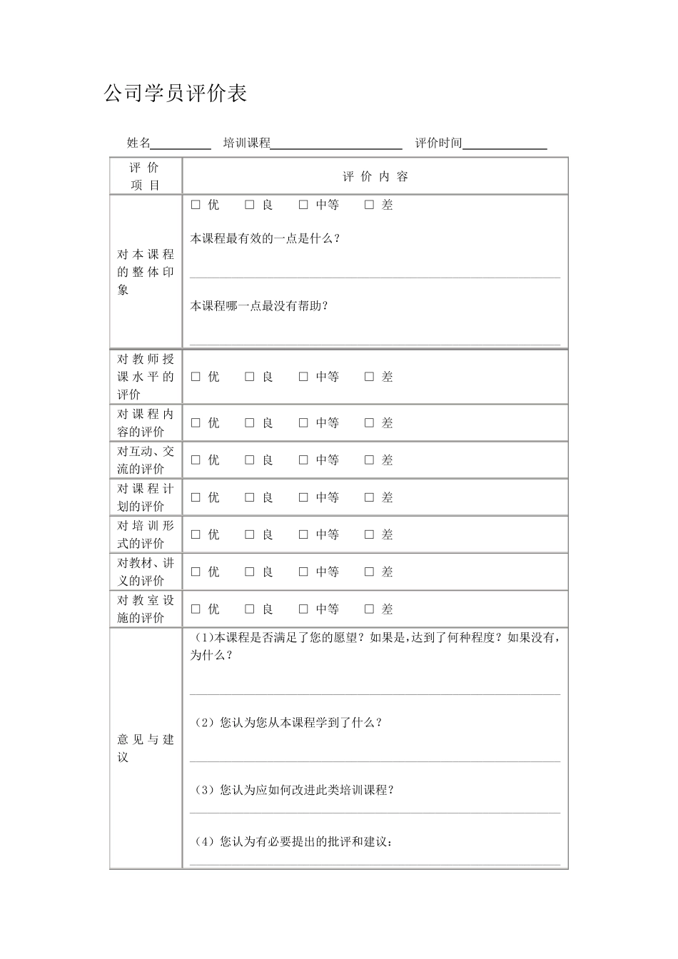 《培训效果评估表汇总》_第2页