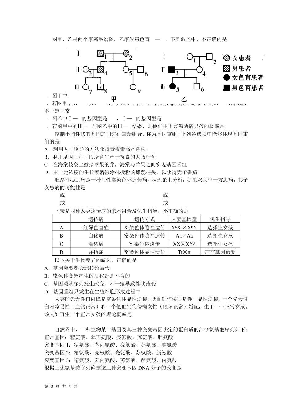 《基因突变及其他变异》单元测试题_第2页