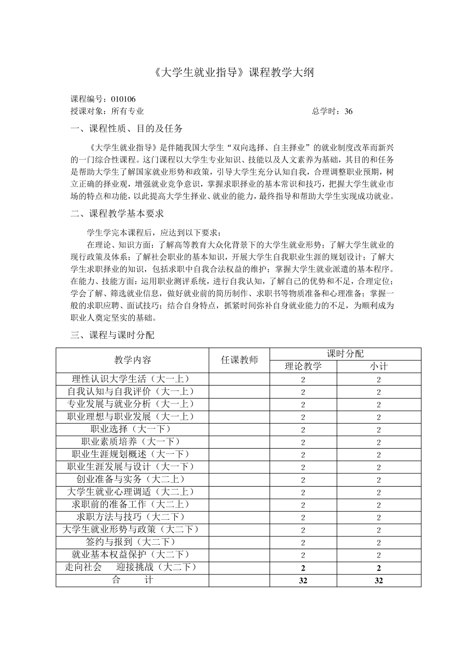 《大学生就业指导》课程教学大纲_第1页