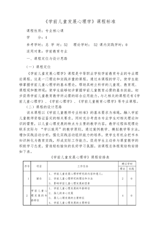 《学前心理学》课程标准