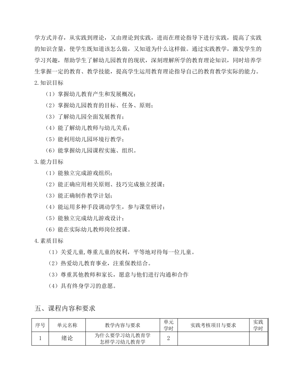 《学前教育学》课程标准_第3页