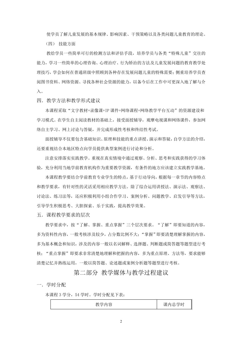 《学前特殊儿童教育》教学大纲_第2页