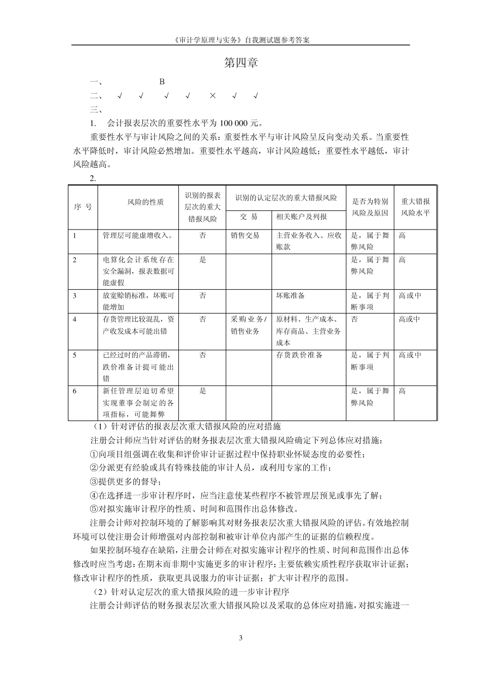 《审计学原理与实务》第2版自我测试题参考答案_第3页