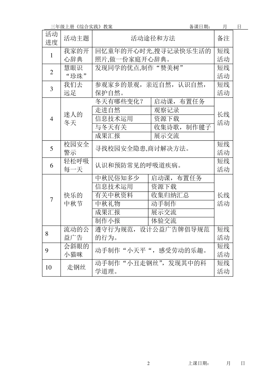 《小学综合实践活动》三年级下册教学计划_第2页