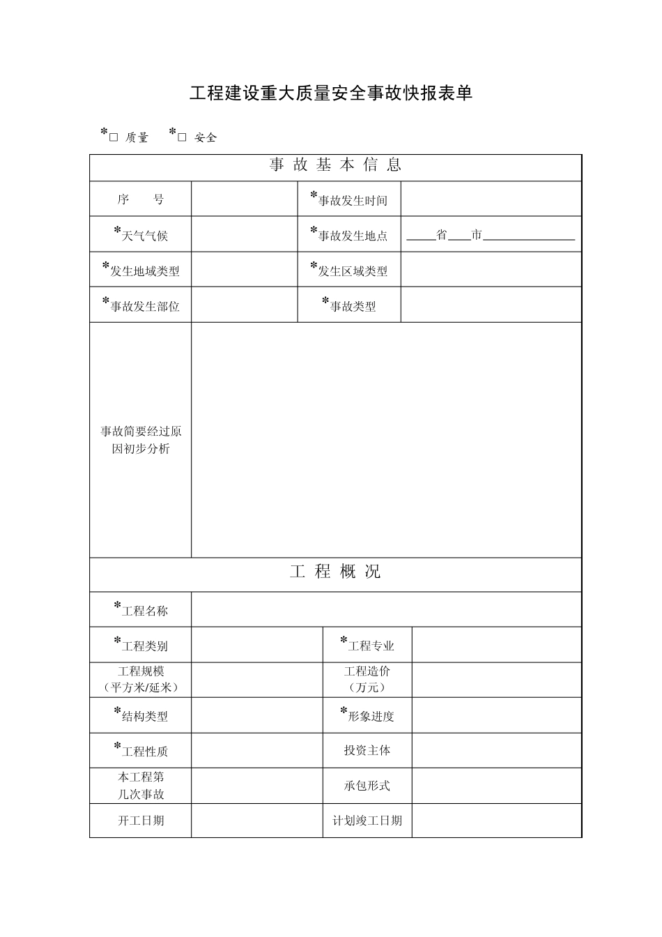 《工程建设重大安全事故快报表单》及填写说明_第1页