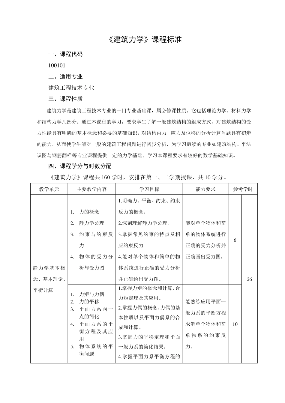 《建筑力学》课程标准_第1页