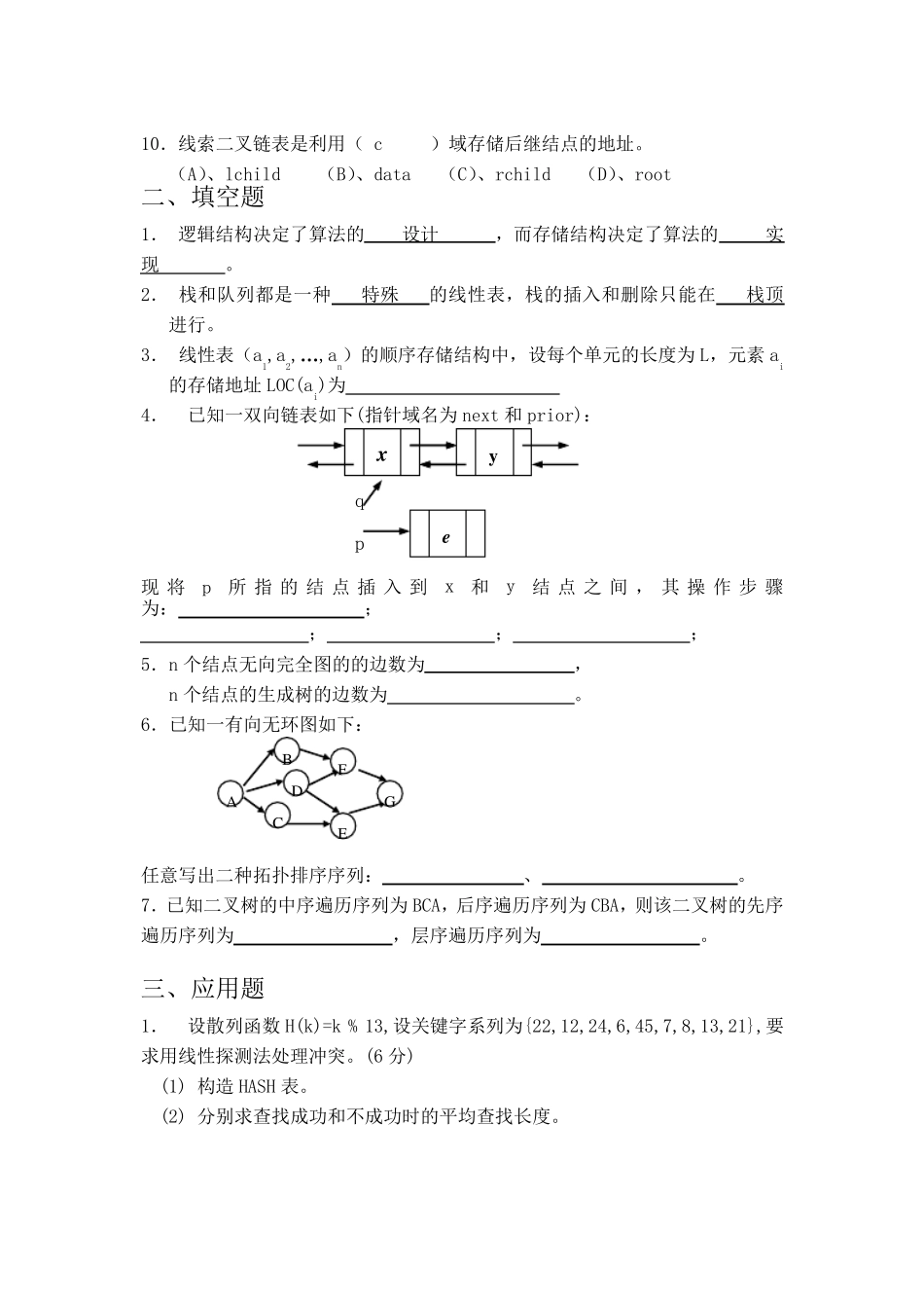 《数据结构》期末考试试题及答案_第2页