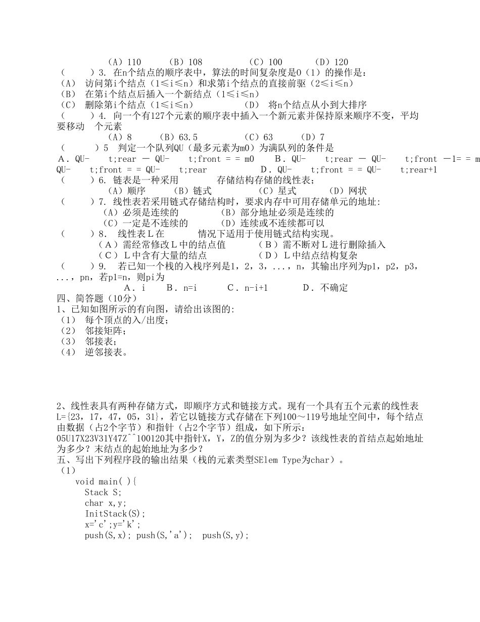 《数据结构》试卷A(开一页)_第2页