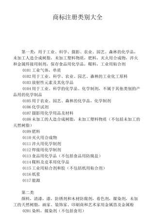商标注册的所有类别..