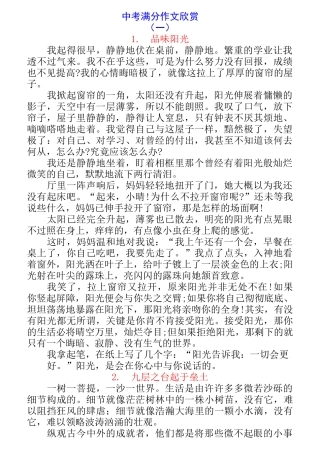 中考满分作文欣赏(学生版)