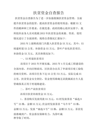 扶贫资金自查报告