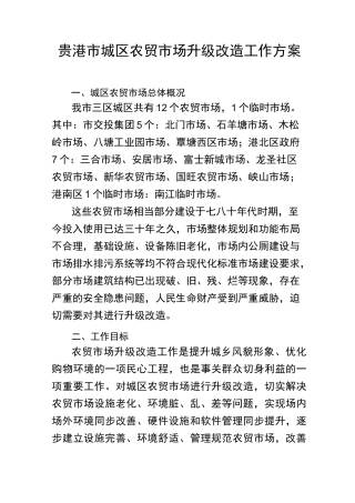 贵港市城区农贸市场升级改造工作方案