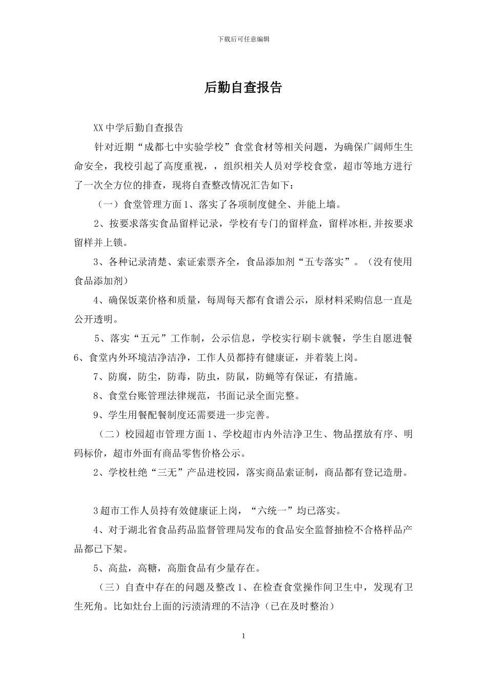 后勤自查报告_第1页