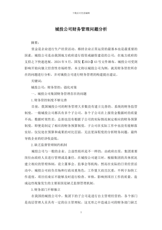城投公司财务管理问题分析