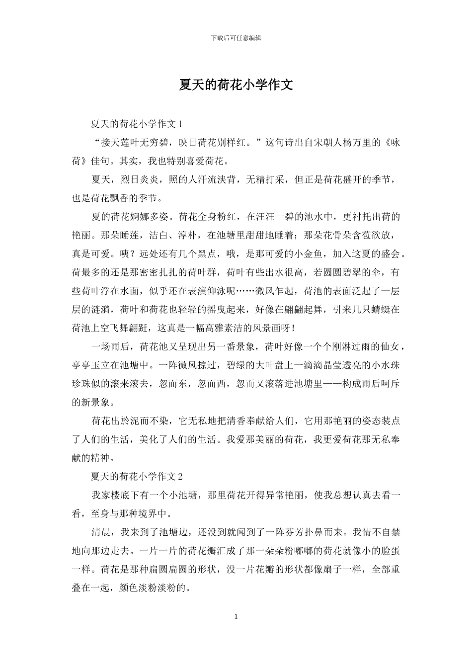 夏天的荷花小学作文_第1页