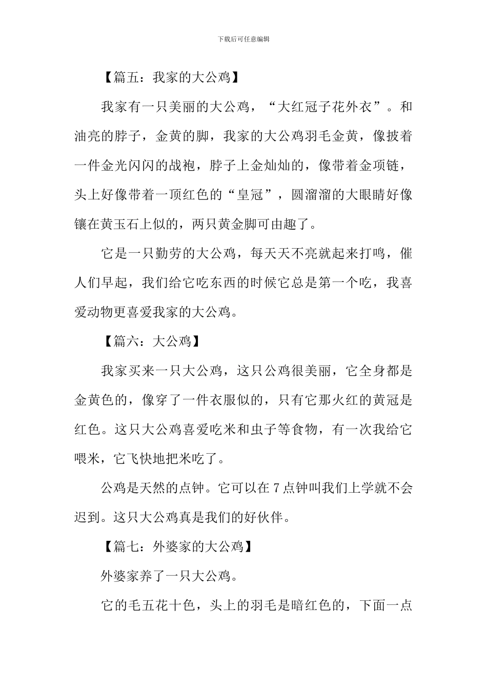 大公鸡作文100字_第3页