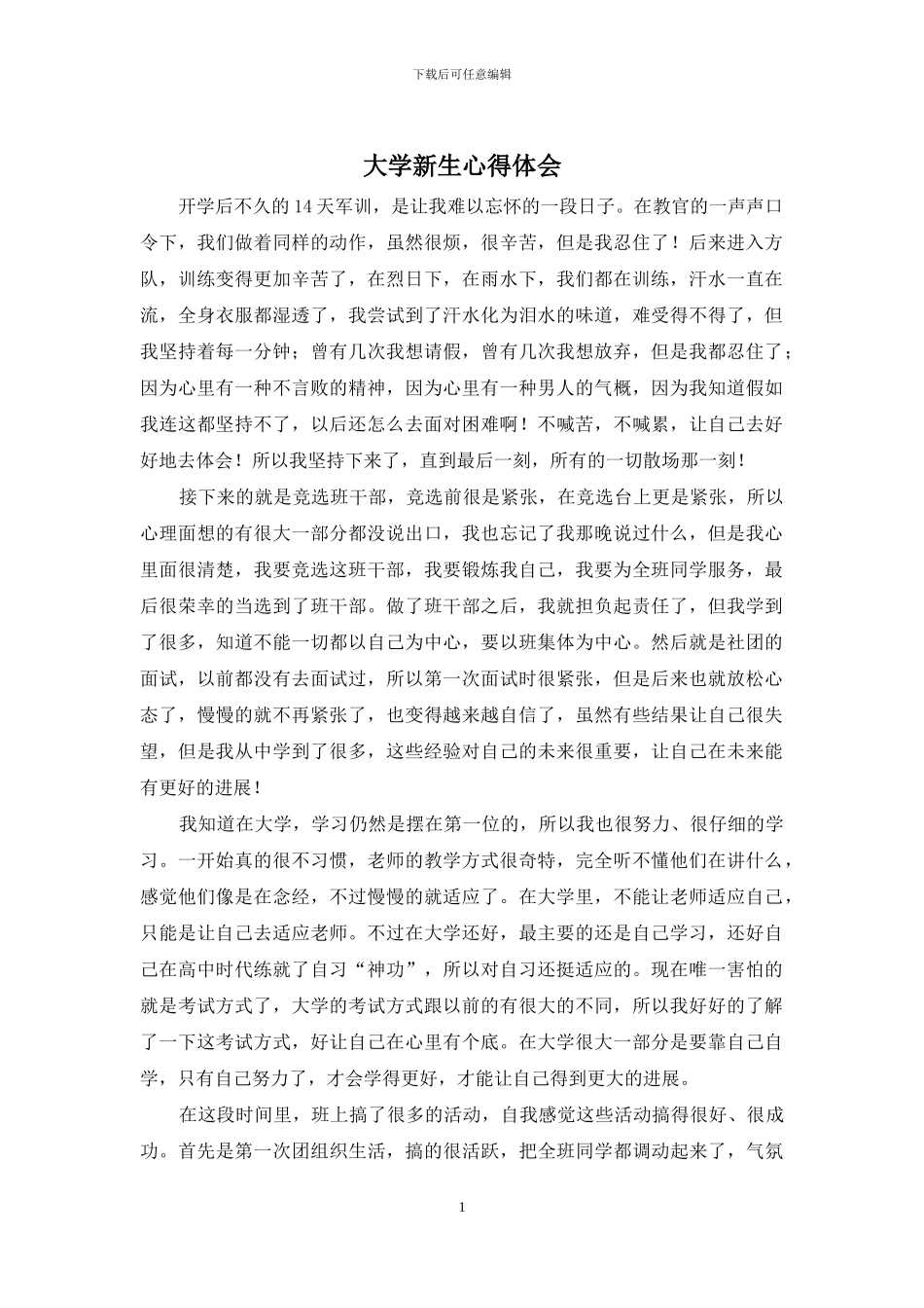 大学新生心得体会_第1页